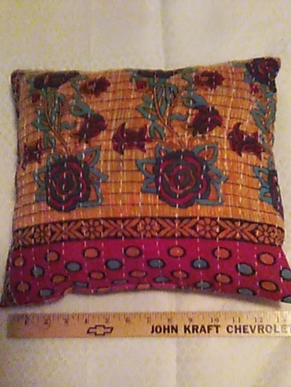 Kantha Throw PIllow Jewel Tone Colors 12" x 13" Small Handmade Soft New